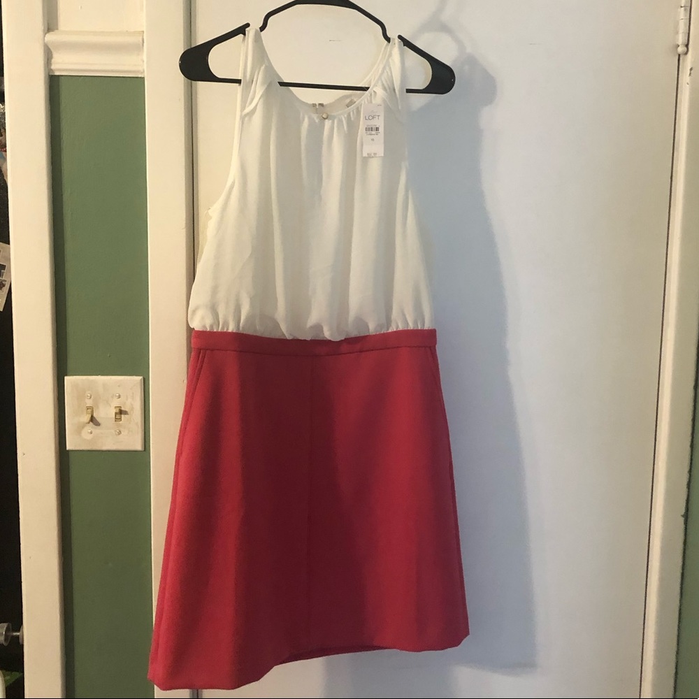 Ann Taylor Loft gorgeous white and pink tank dress